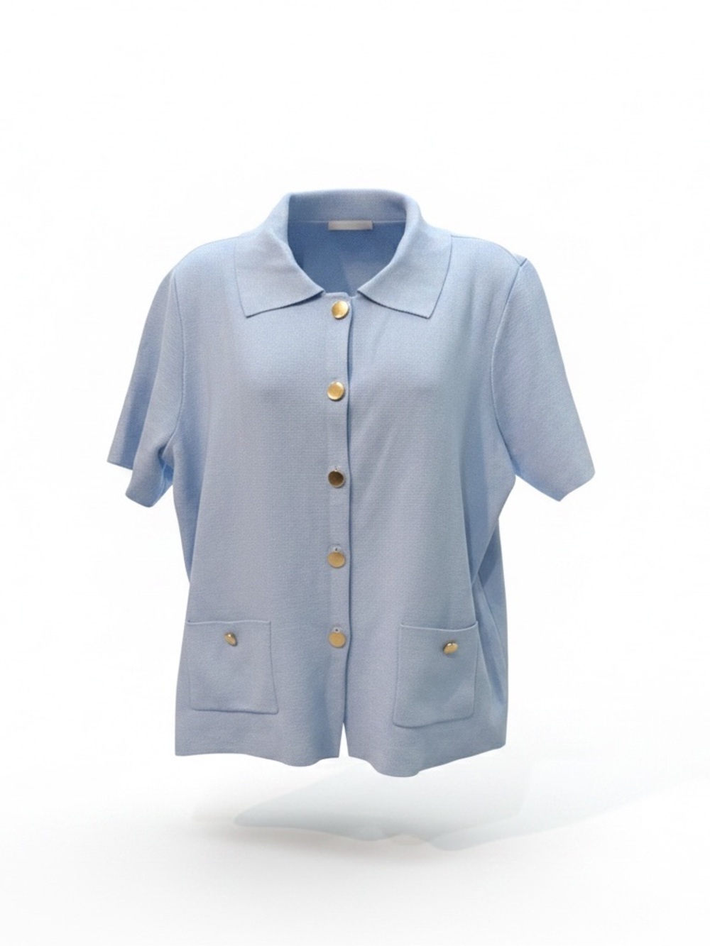 Cyrus Light Blue Short Sleeve Button-Front Cardigan with Gold Buttons